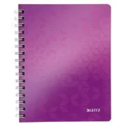 Caiet de birou Leitz WOW, PP, A5, cu spira, matematica, mov metalizat