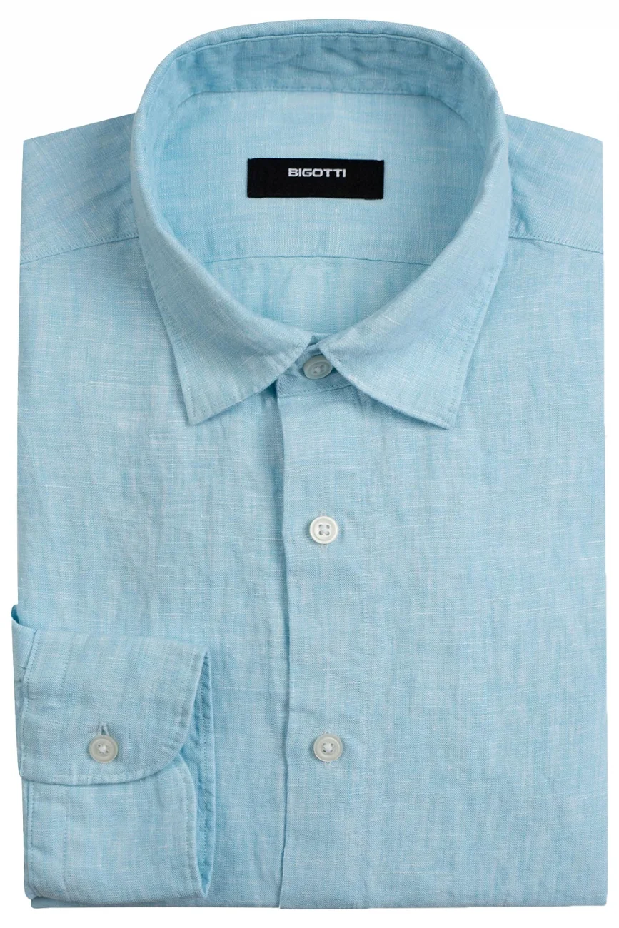 Camasa din in superslim uni albastra L