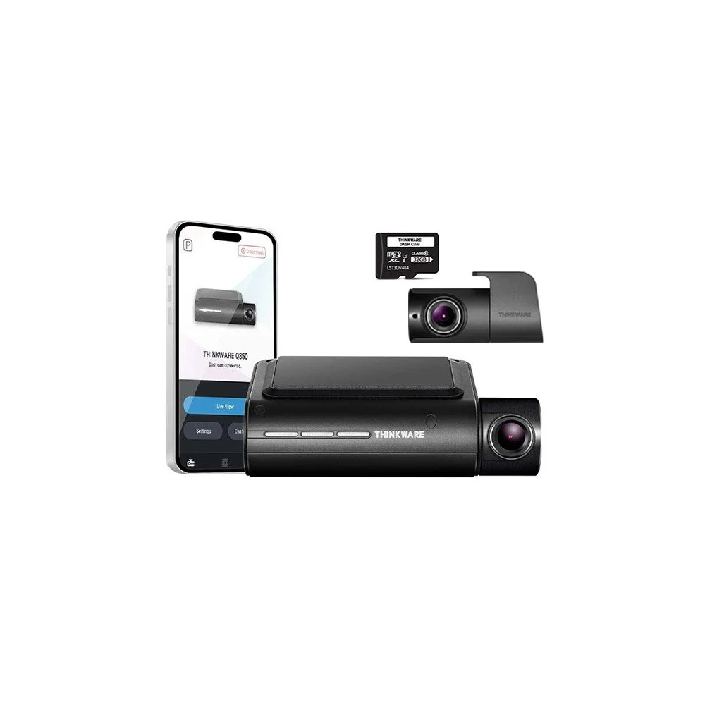 Camera auto fata/spate Thinkware Q850 2CH, 4 MP, GPS, WiFi, mod parcare, avertizare rutiera, hardwire, card 64 Gb