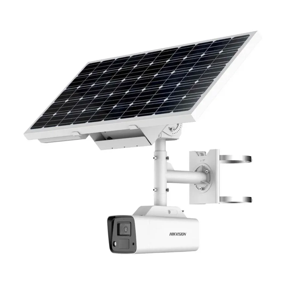 Camera supraveghere exterior cu panou solar Hikvision ColorVu DS-2XS2T47G1-LDH4G, 4 MP, GSM 4G LTE, 4 mm, slot card, microfon