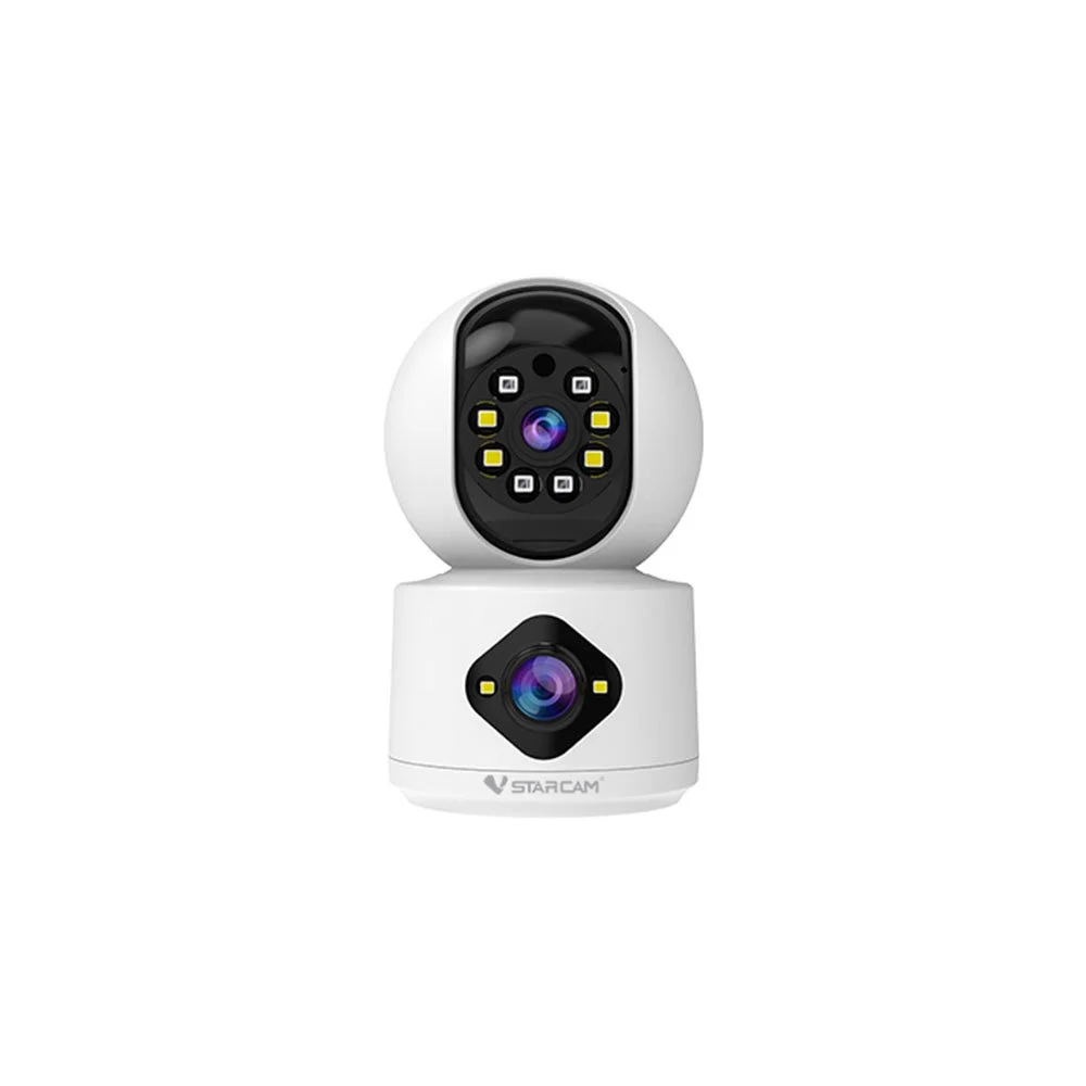 Camera supraveghere rotativa interior IP WiFi PTZ cu lentila duala Vstarcam C992DR, 1 MP, 4mm-6mm, IR/lumina alba 15-30 m, microfon si difuzor, slot card