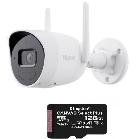 Camera Wifi Hikvision HiLook 4MP, lentila 2.8mm, IR 30m, microfon, difuzor, IP66 cu card 128GB inclus