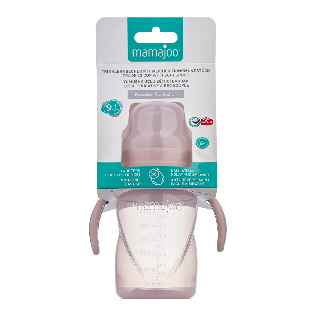 Cana de invatare anti-spargere/varsare cu maner Roz pudrat, 9m+, 270 ml, Mamajoo