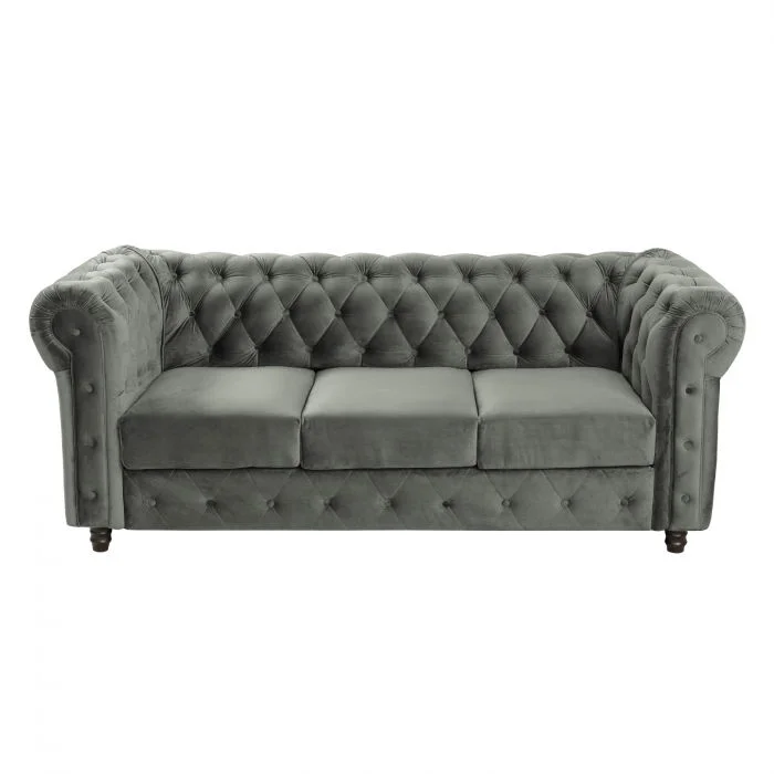 Canapea CHESTERFIELD extensibila, 3 locuri, cu arcuri, gri deschis, 205x90x80 cm
