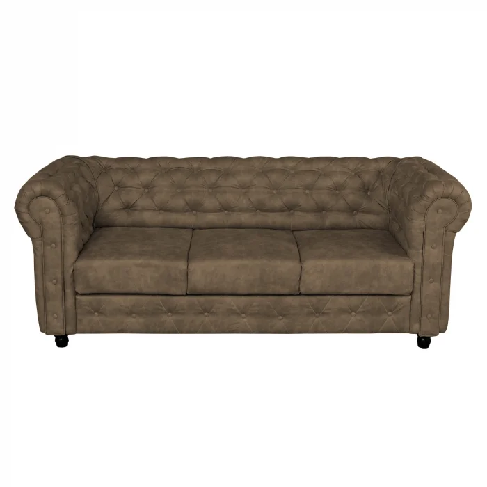 Canapea CHESTERFIELD extensibila, 3 locuri, cu arcuri, maro deschis, 205x90x80 cm
