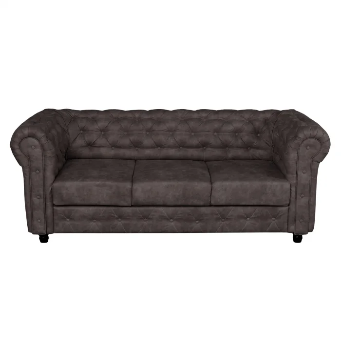 Canapea CHESTERFIELD extensibila, 3 locuri, cu arcuri, maro inchis, 205x90x80 cm