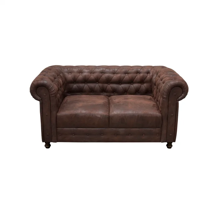 Canapea CHESTERFIELD fixa, 2 locuri, cu arcuri, maro inchis, 168x90x80 cm