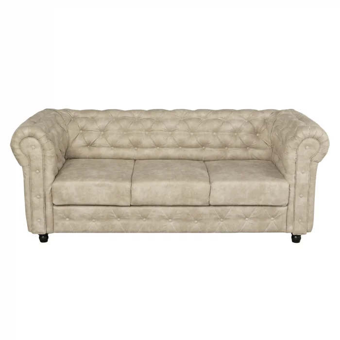 Canapea CHESTERFIELD fixa, 3 locuri, cu arcuri, bej, 205x90x80 cm