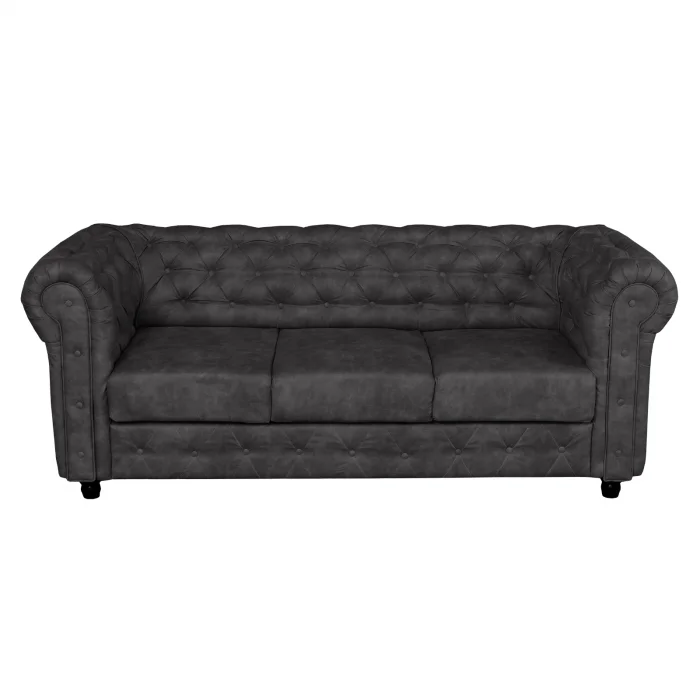 Canapea CHESTERFIELD fixa, 3 locuri, cu arcuri, gri inchis, 205x90x80 cm