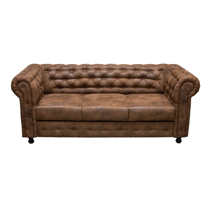 Canapea CHESTERFIELD fixa, 3 locuri, cu arcuri, maro deschis, 205x90x80 cm