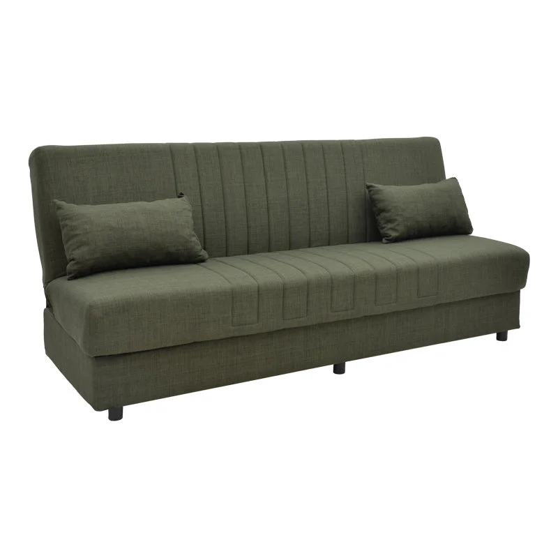 Canapea extensibila cu trei locuri Romina cu spatiu de depozitare  material verde 190x75x85cm