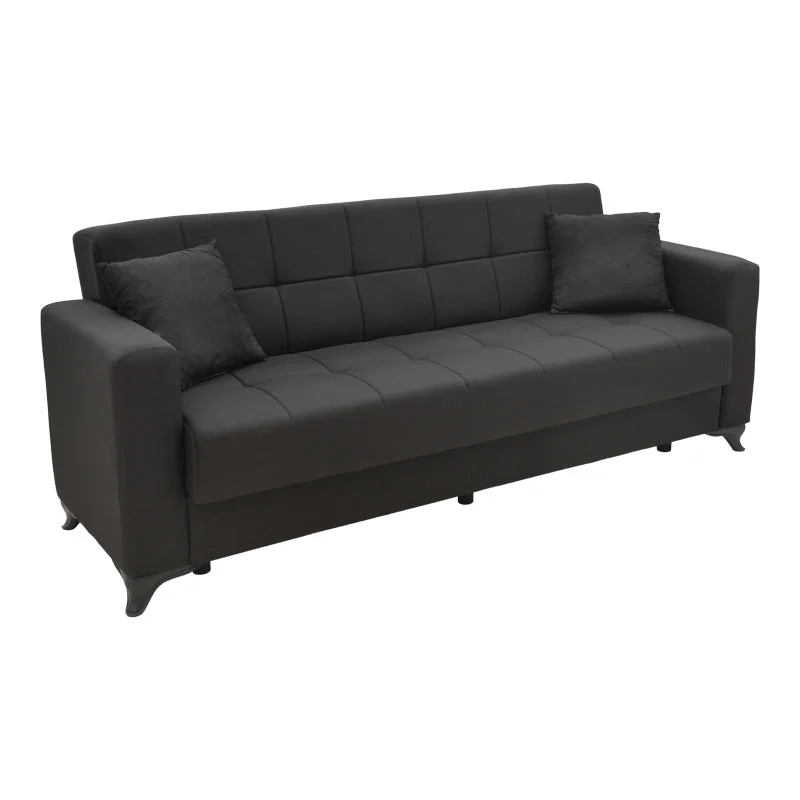 Canapea extensibila Modesto cu 3 locuri si lada de depozitare, Negru, 215x85x80 cm
