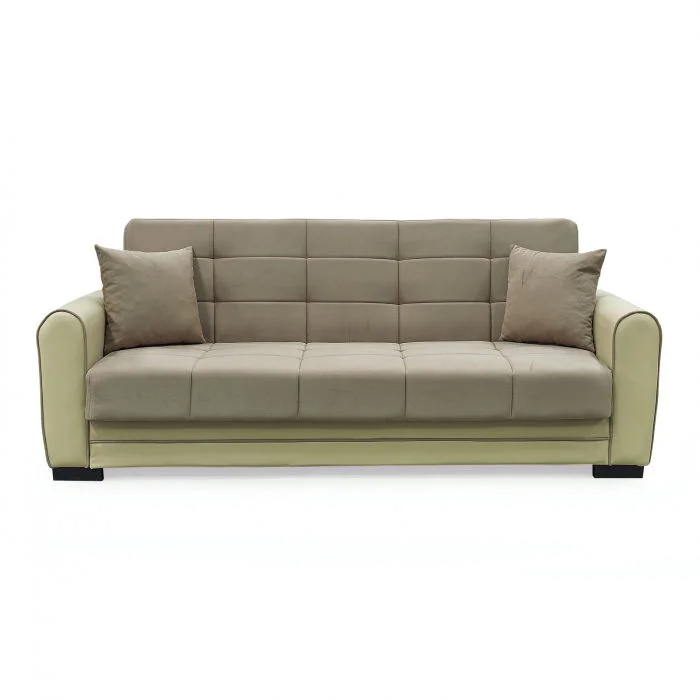 Canapea extensibila VIOLA, 3 locuri, cu arcuri si lada pentru depozitare, crem + maro, 228x85x85 cm