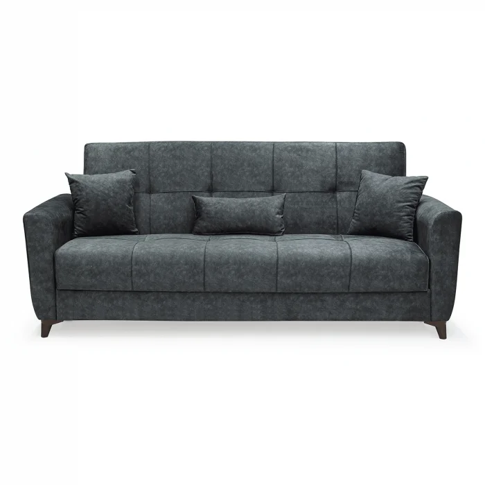 Canapea LEON extensibila, 3 locuri, cu arcuri si lada depozitare, gri, 224x90x95 cm