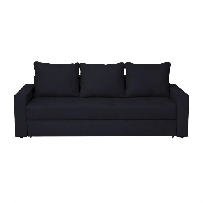 Canapea NICO II 3L extensibila, 3 locuri, cu arcuri si lada depozitare, negru albastrui, 220x85x75 cm