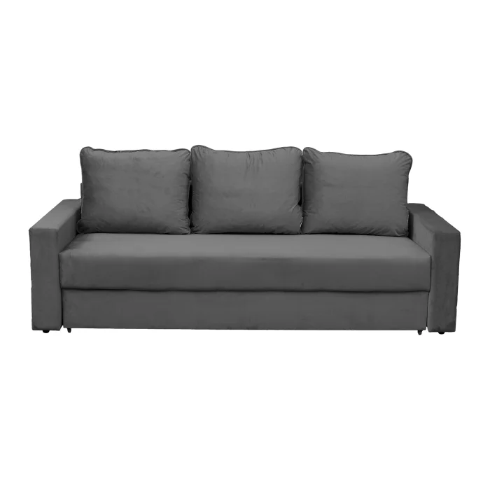 Canapea NICO II extensibila, 3 locuri, cu arcuri si lada depozitare, gri inchis, 220x85x75 cm