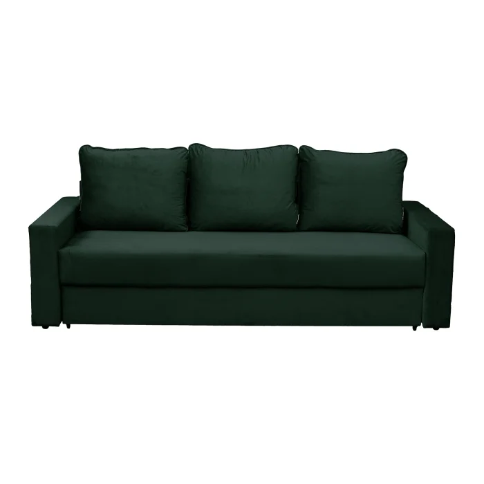 Canapea NICO II extensibila, 3 locuri, cu arcuri si lada depozitare, verde inchis, 220x85x75 cm