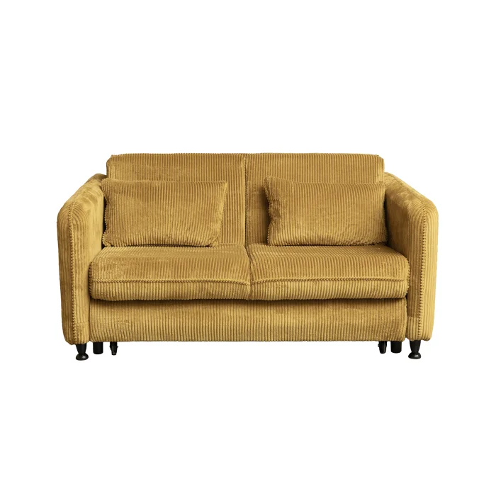 Canapea RAVIT extensibila, 3 locuri, cu arcuri si lada depozitare, galben mustar, 173x122x88 cm