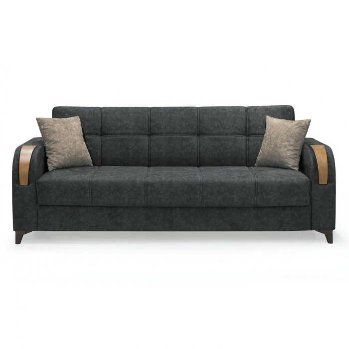 Canapea ZETA extensibila, 3 locuri, cu arcuri si lada depozitare, gri inchis + maro, 225x84x85 cm