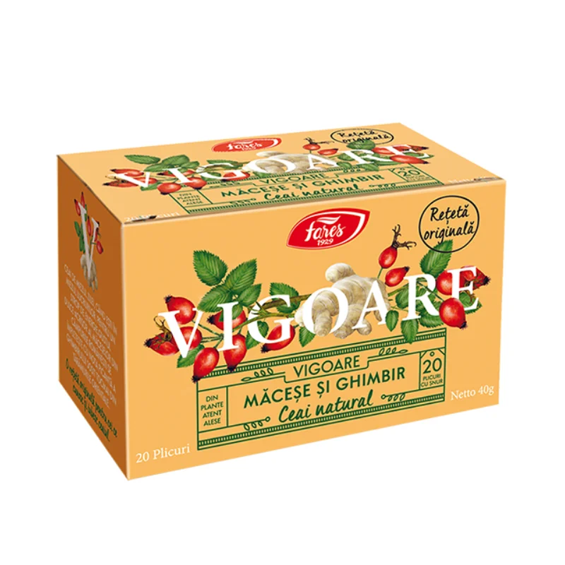 Ceai Vigoare cu macese si ghimbir, 20 plicuri, Fares