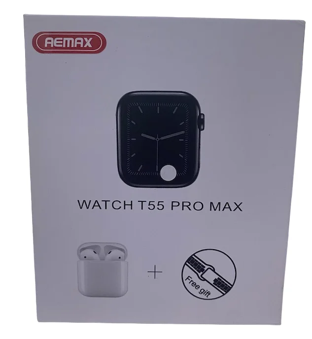 Ceas Inteligent T55 Pro Max cu 2 curele Albe si Casti Wireless