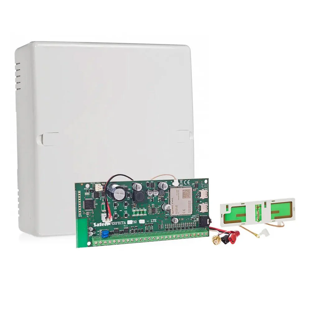 Centrala alarma antiefractie LTE Satel PERFECTA 32 LTE SET-A, 2 partitii, 8-32 zone, 4-12 iesiri, 15 utilizatori, antena