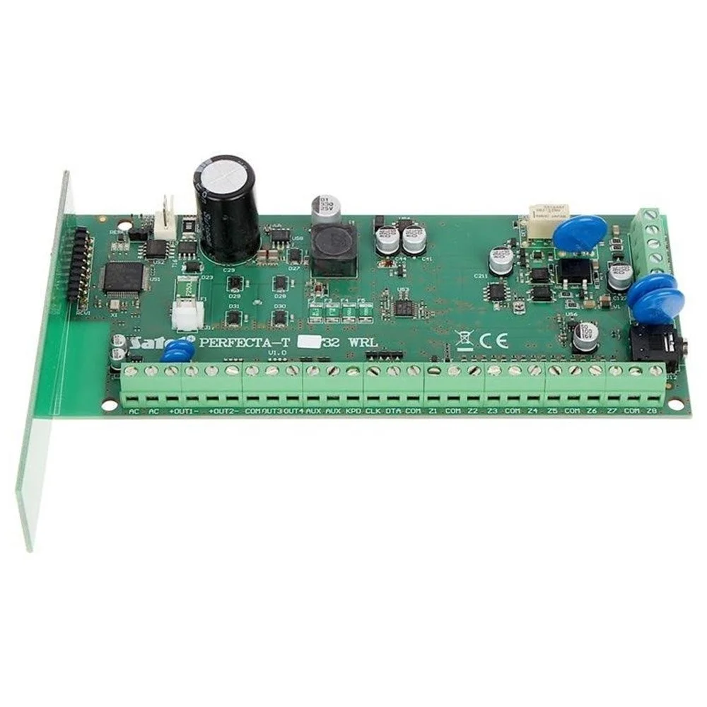 Centrala alarma antiefractie wireless Satel PERFECTA-T 32-WRL, 2 partitii, 8-32 zone, 4-12 iesiri, 15 utilizatori, modul PTSN/vocal
