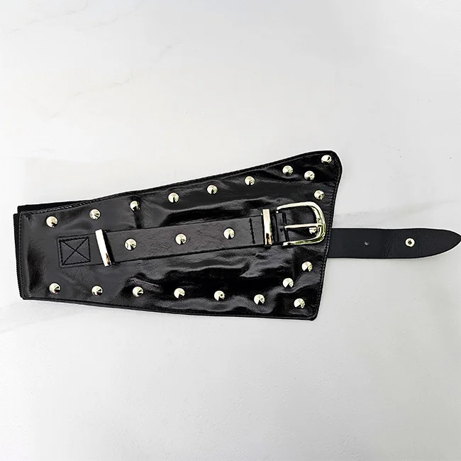 Centura corset cu catarama Teo Sky, elastica, cu note lucioase si detalii metalice, Negru