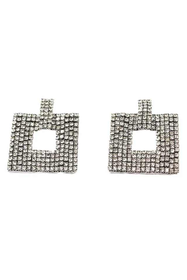 Cercei in forma patrata Zoto, cu pietre semipretioase, argintiu