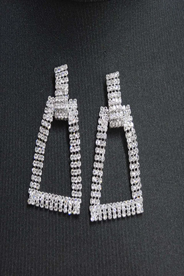 Cercei lungi Samirra, cu pietre semipretioase, in forma de trapez, argintiu, CS011