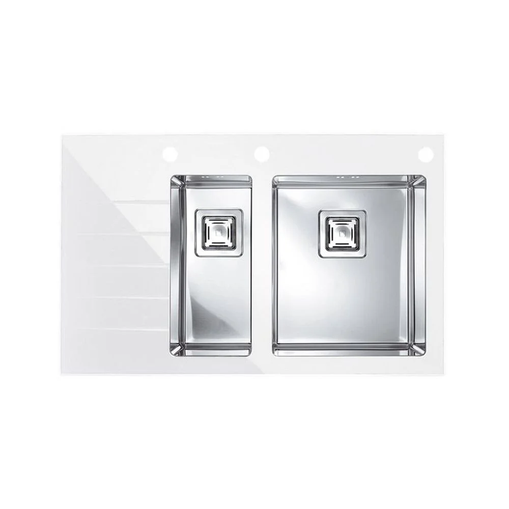 Chiuveta bucatarie alba sticla si inox, cuva dreapta, Alveus Crystalix 20