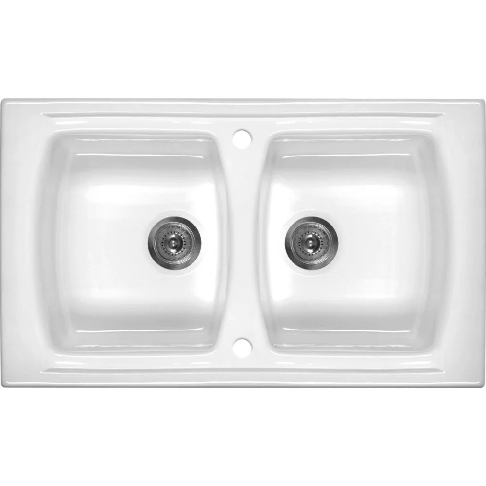 Chiuveta bucatarie ceramica fara picurator, alba, Lusitano, Deante