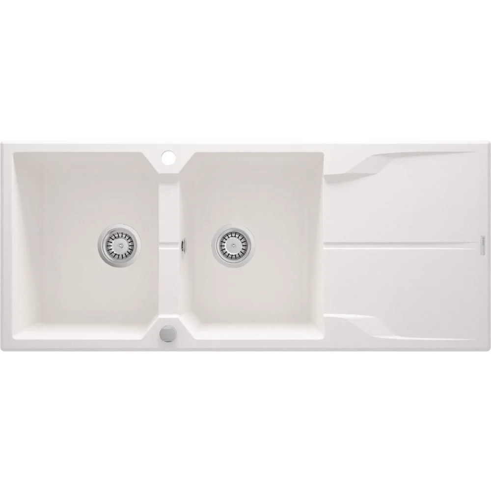 Chiuveta bucatarie compozit doua cuve cu picurator alb mat Deante Andante