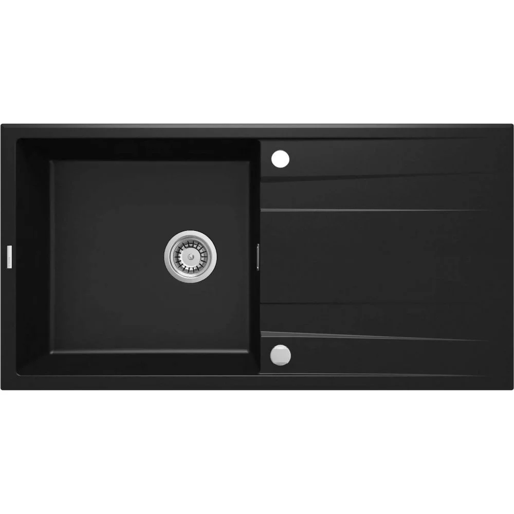 Chiuveta bucatarie compozit negru mat cu picurator si ventil pop-up Deante Eridan