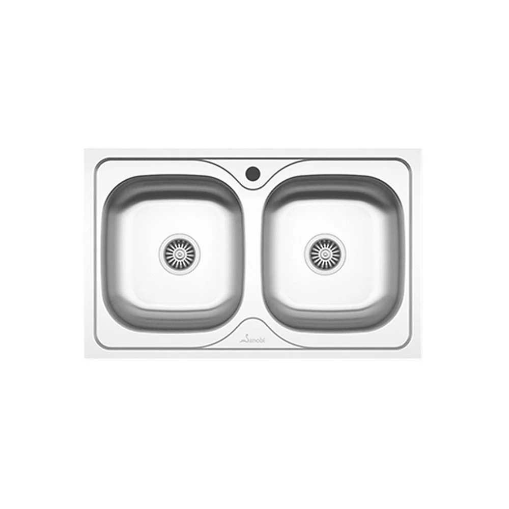 Chiuveta Sanobi, 2 Cuve universale, Inox lucios, pe blat, 80 x 50 cm