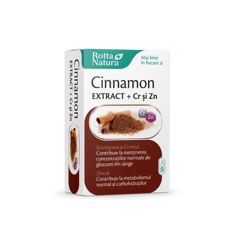 Cinnamon extract + Crom si Zinc, 30 capsule, Rotta Natura