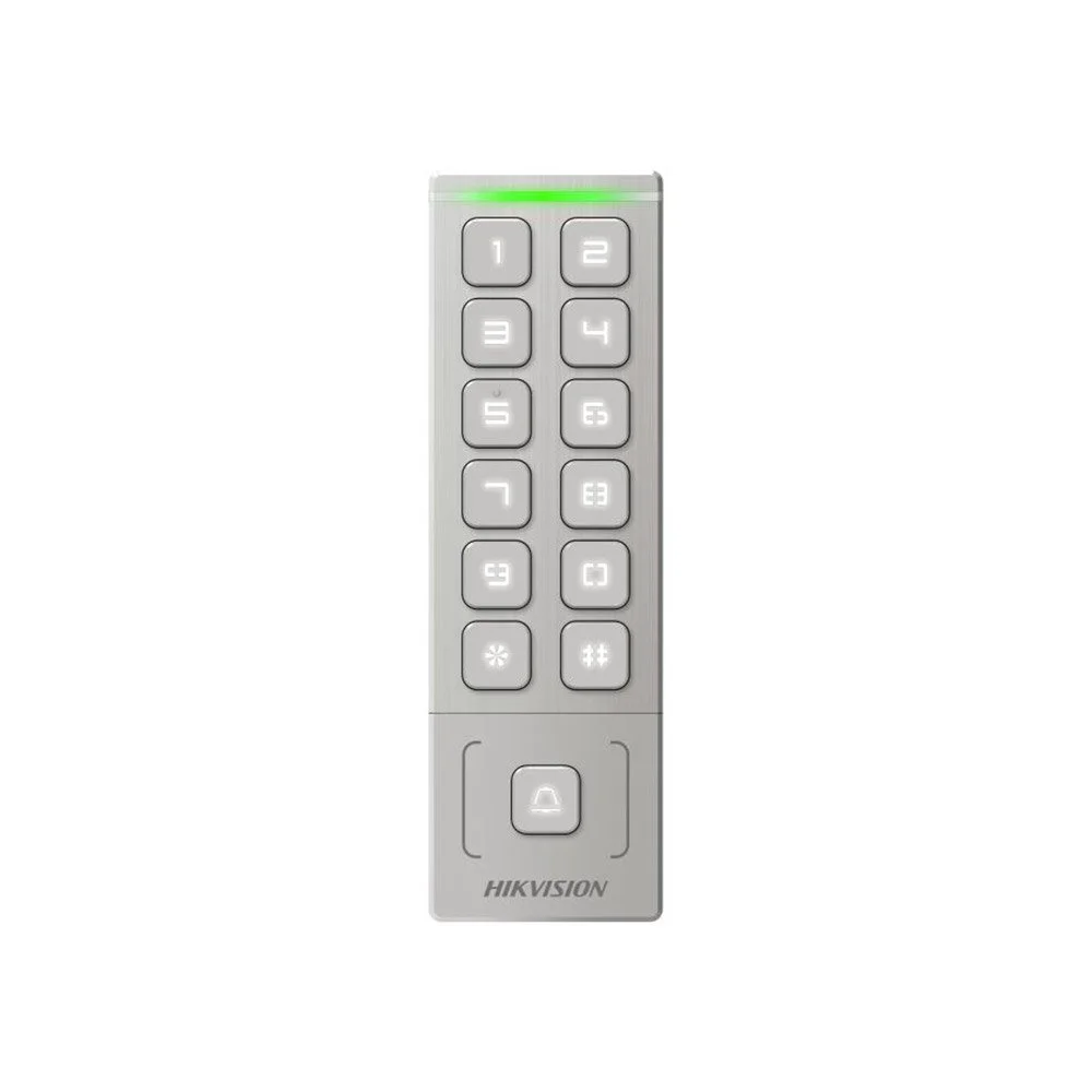 Cititor proximitate cu tastatura Hikvision DS-K1T809MWX, WiFi, PIN, card M1, difuzor, 1000 utilizatori, 5000 carduri