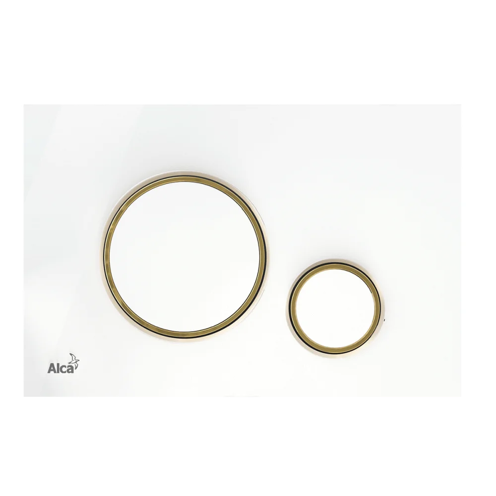 Clapeta actionare wc alb lucios cu doua butoane si detalii aurii, Alcaplast