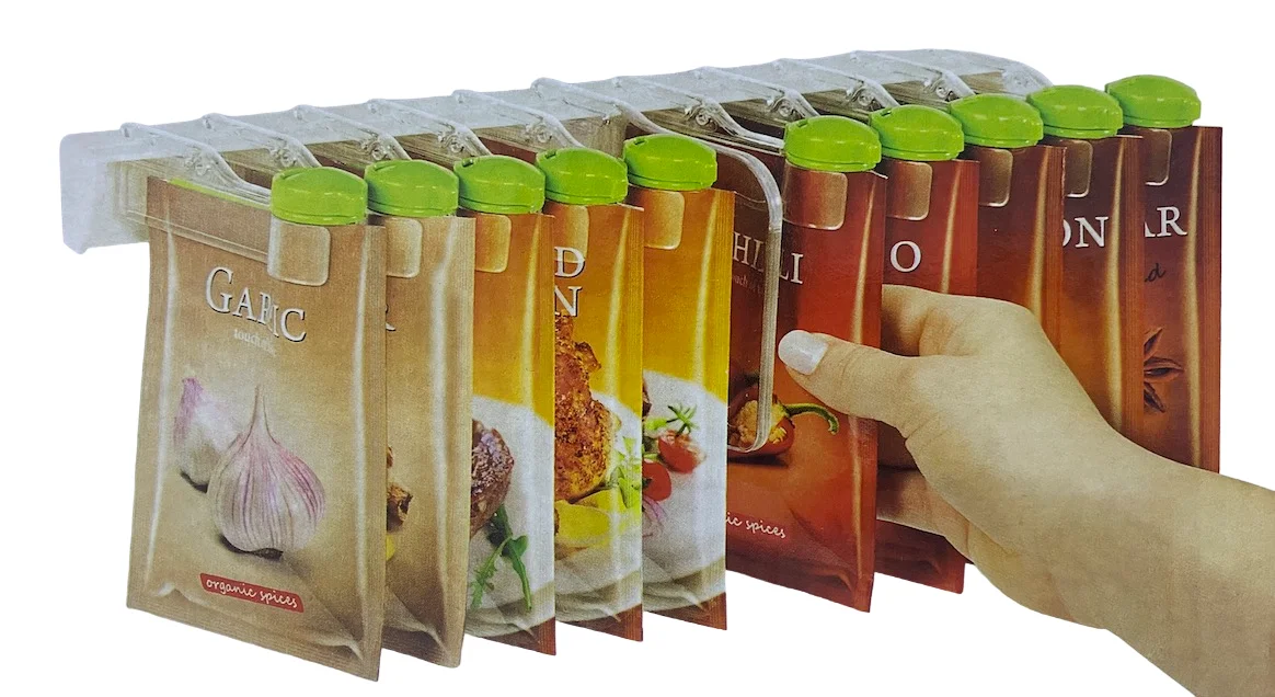 Cleme cu orificii pentru plicuri de condimente 12 buc cu suport Drept