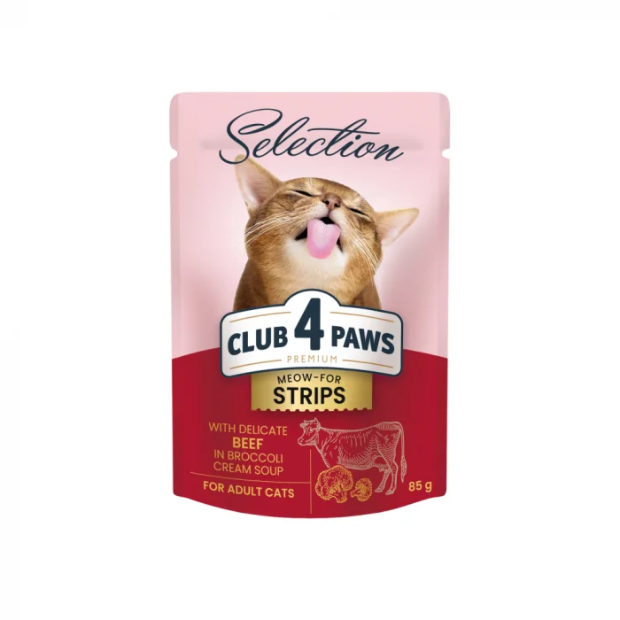 Club 4 Paws Premium Selection Hrana umeda pentru pisici - Stripsuri de vita in supa crema de broccoli, 12x85g