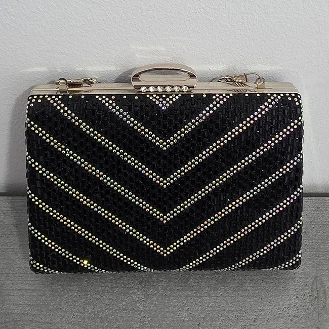 Clutch de umar SUN POP, cu strasuri multicolore, Negru