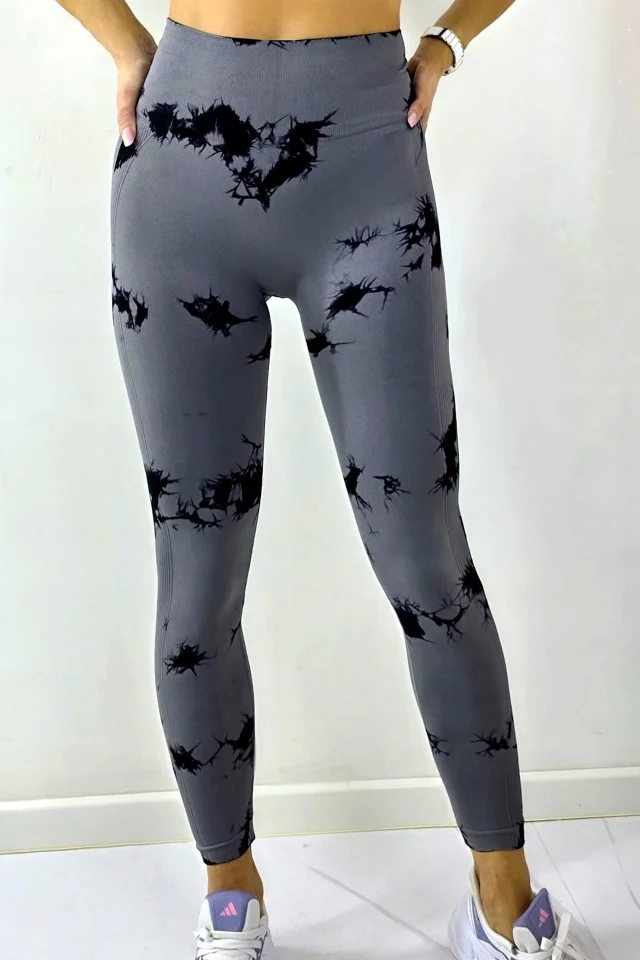 Colanti fitness cu nervuri, Kabyn, push up si banda modelatoare, Gri-Negru