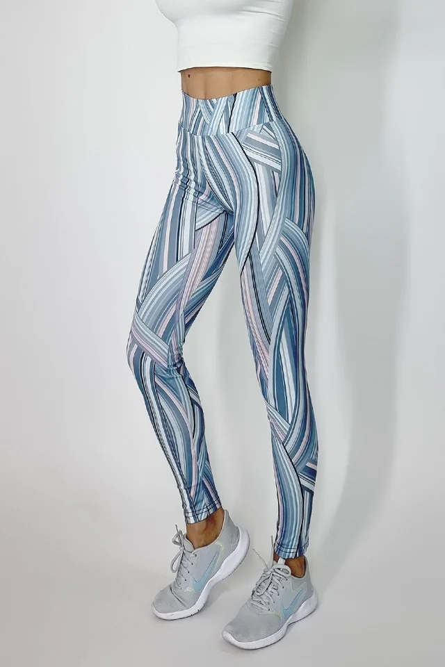 Colanti fitness Ping, cu imprimeu abstract multicolor