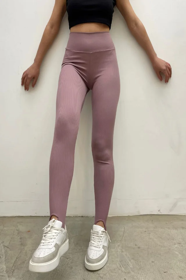 Colanti fitness Streak, cu aspect reiat, banda sub talpa si efect modelator, Roz