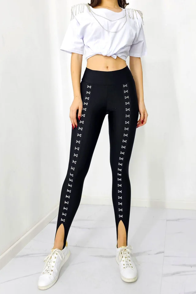 Colanti lungi Why, cu capse metalice si banda sub talpa, Negru