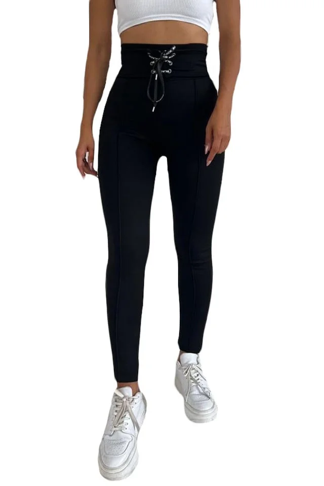 Colanti modelatori Eron, cu dunga evidentiata si centura asortata cu siret, Negru