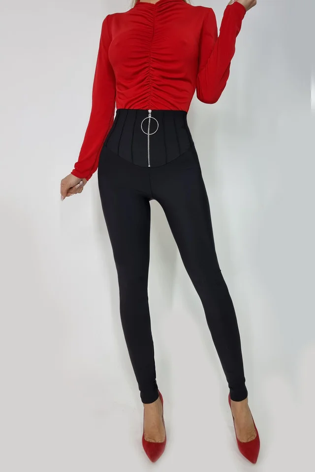 Colanti modelatori Leonie, cu talie inalta si corset cu pliuri si fermoar