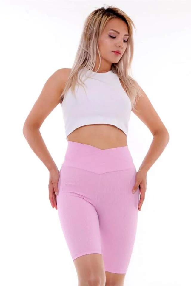 Colanti scurti Abigail, din tetra si talie in V, Roz