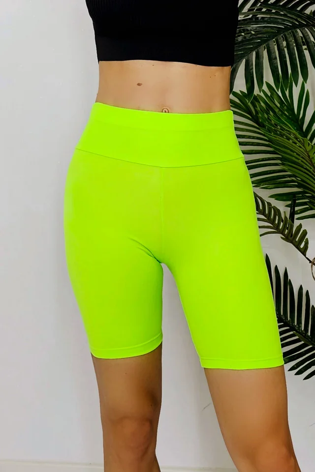 Colanti scurti Shea, cu banda lata in talie si aspect lucios, Galben neon