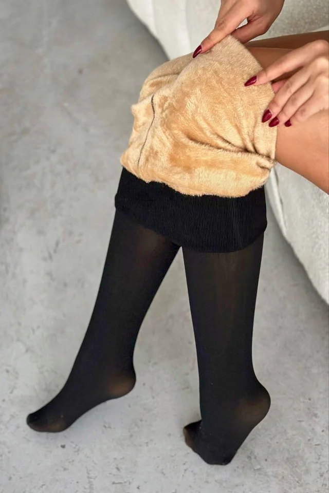 Colanti termici tip dress, Fleece, cu aspect translucid, Negru